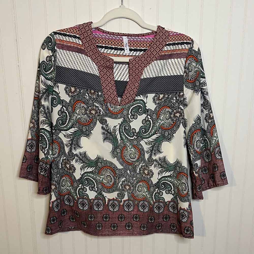 Yoyo 5 Paisley Women's Blouse - Green, Orange, Black